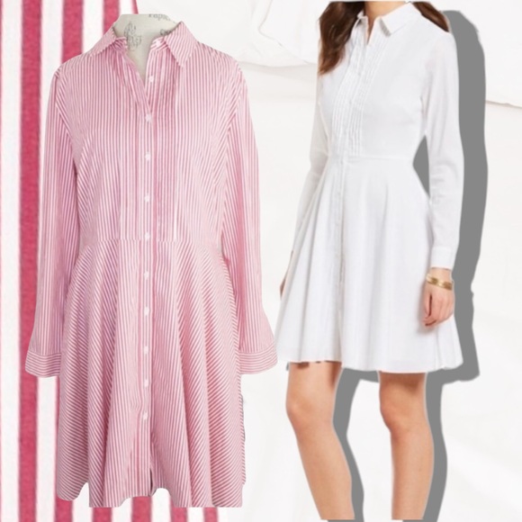 Cremieux Emily Red and White Stripe Pin-tuck Button Down Shirt Dress - Picture 4 of 14